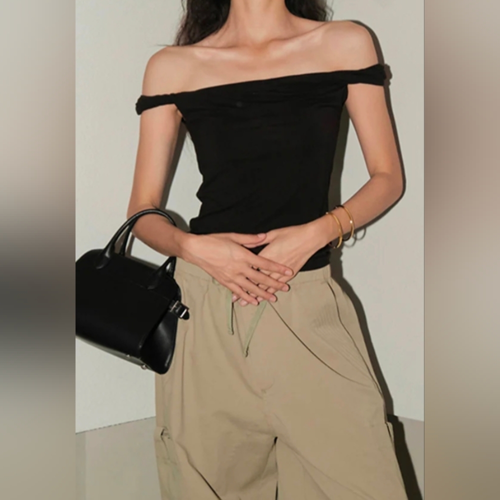 Commense Twisted Strap Off Shoulder Shirt